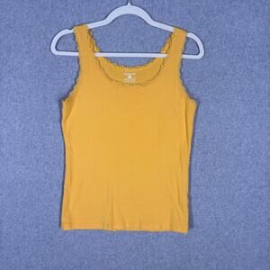 Jones New York Lace Trim Cami Tank Small Fairy Y2K Mustard Coquette Academia